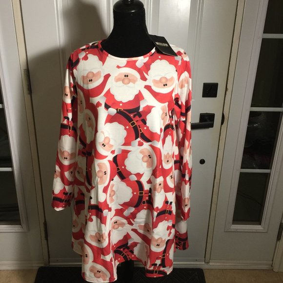 MISSLOOK Tunic Top M/L Holiday Santa Claus Chr… - Picture 1 of 16